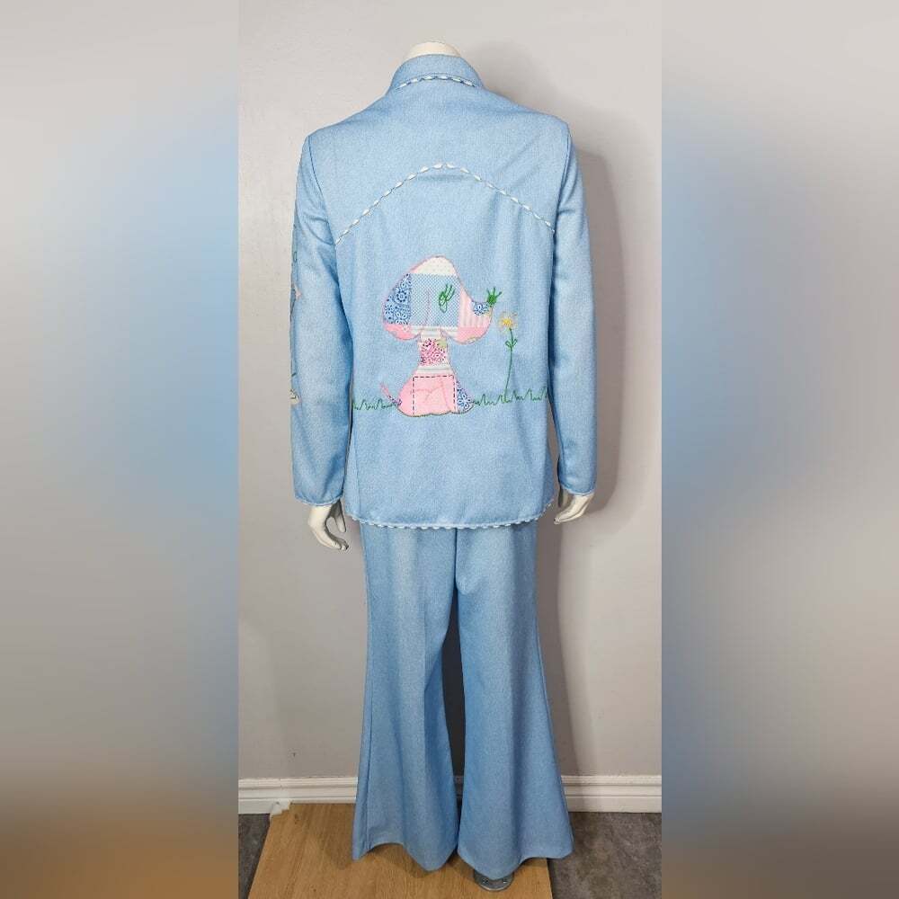 Vintage Embroidered Patchwork Blue Leisure Suit - Picture 7 of 13